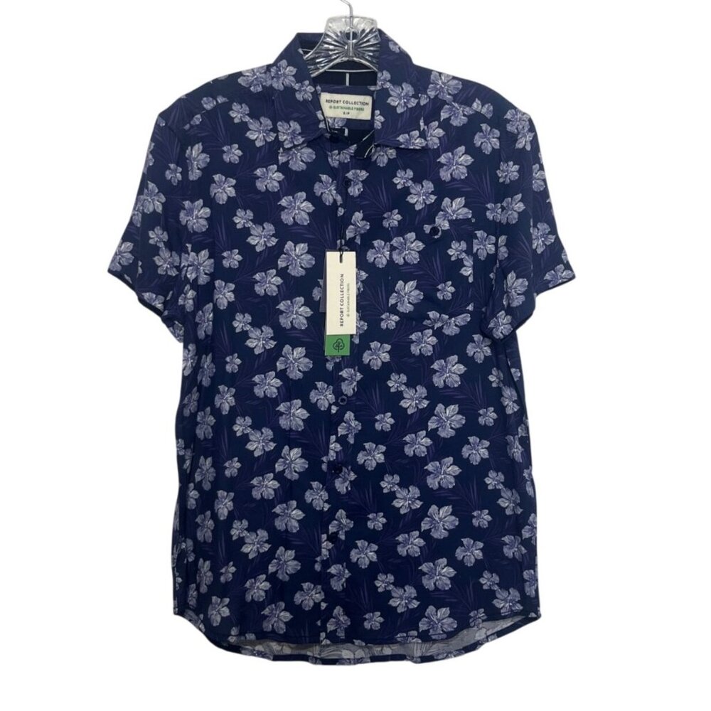 Report Collection Button Front Shirt Mens Small Purple Floral New Short Sleeves